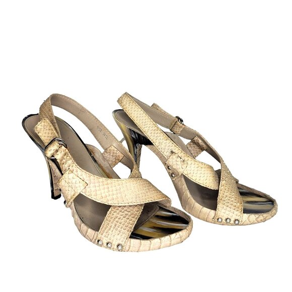 Christian Dior Beige Snake skin Strappy Slingback Heels Size 38 Women's Designer - Picture 2 of 11